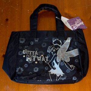 Disney Black Tote Bag with Tinker Bell and Floral Design